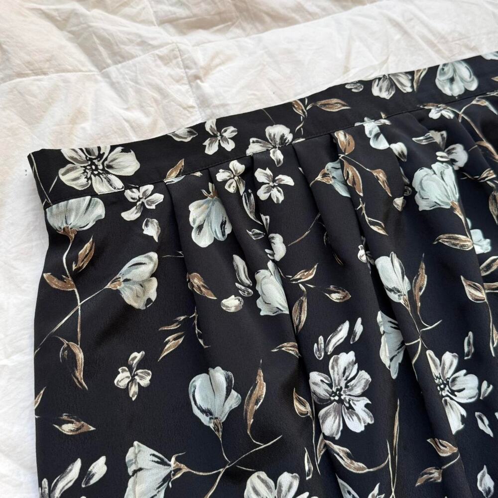 Vintage 90s black floral midi skirt size 26 elastic dark cottagecore romantic - Picture 4 of 8